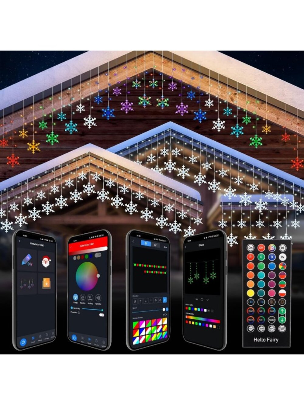 33FT Smart Snowflake Icicle Lights - 384 LED, Timer, Music Sync & Remote Control